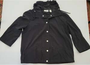 Weekends by Chico's 1 (Small) Windbreaker Jacket Black Silver Snaps 3/4 Sleeves
